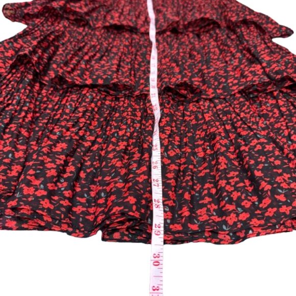 Lulus Duarte Black and Red Floral Pleated Tiered Ethereal Midi Skirt (Size M) - Picture 10 of 10